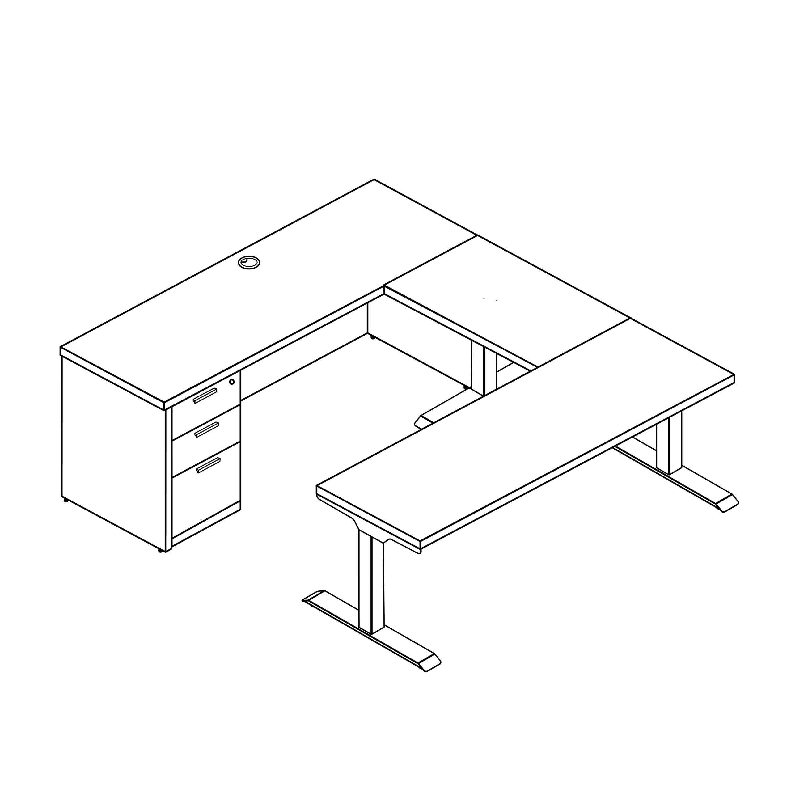 iRize Hybrid U Shaped Standing Desk with Full Pedestal, 71" x 96" - Flat Edge Top